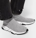 Balenciaga - Speed Sock Logo-Print Stretch-Knit Sneakers - Men - Light gray