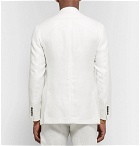 Freemans Sporting Club - White Double-Breasted Herringbone Linen Suit Jacket - Ivory