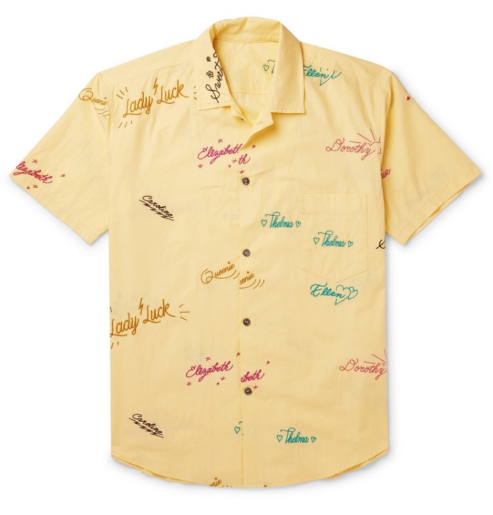 Photo: The Elder Statesman - Embroidered Cotton Shirt - Yellow