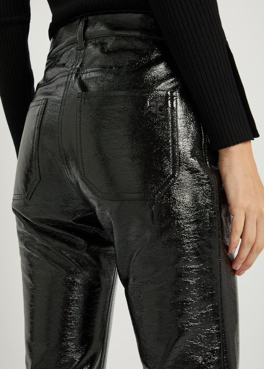 Courrèges Reedition Crinkled Vinyl Trousers Black