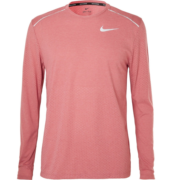Photo: Nike Running - Breathe Rise 365 Perforated Mélange Dri-FIT T-Shirt - Pink