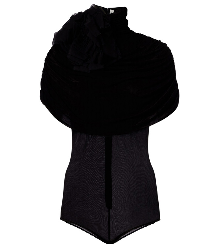 Photo: Magda Butrym Floral-appliqué caped bodysuit