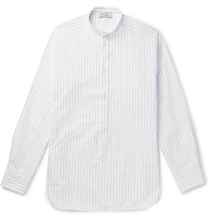 Photo: MAN 1924 - Grandad-Collar Striped Cotton Half-Placket Shirt - White