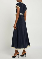 Rixo Marlice Ribbon Silk Midi Dress Navy
