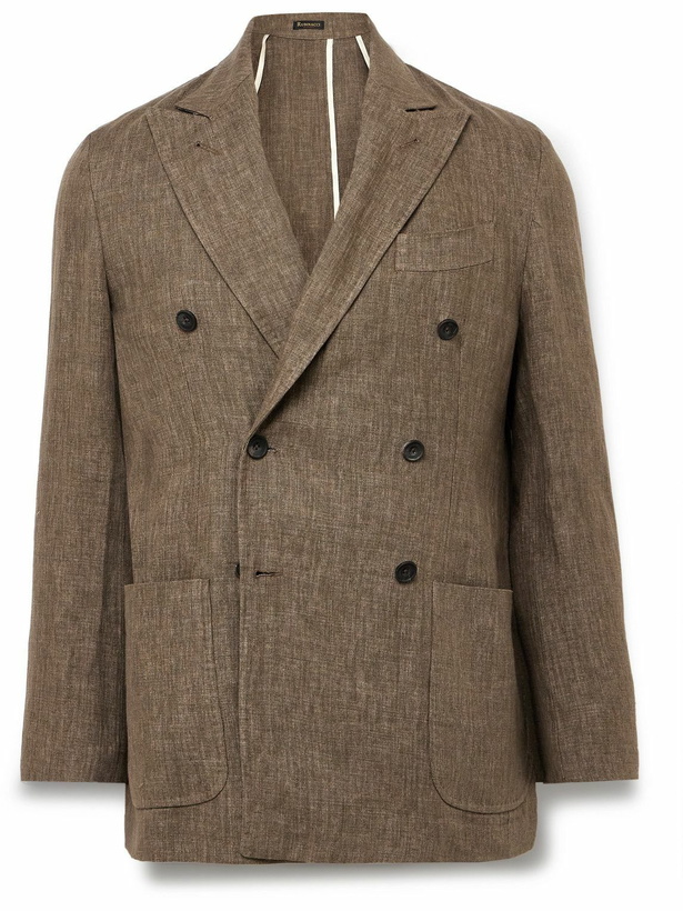 Photo: Rubinacci - Unstructured Double-Breasted Linen Suit Jacket - Brown