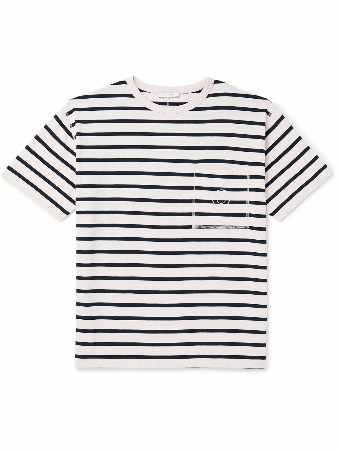 Photo: Ninety Percent - Logo-Embroidered Striped Organic Cotton-Jersey T-Shirt - Blue