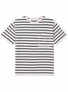 Ninety Percent - Logo-Embroidered Striped Organic Cotton-Jersey T-Shirt - Blue