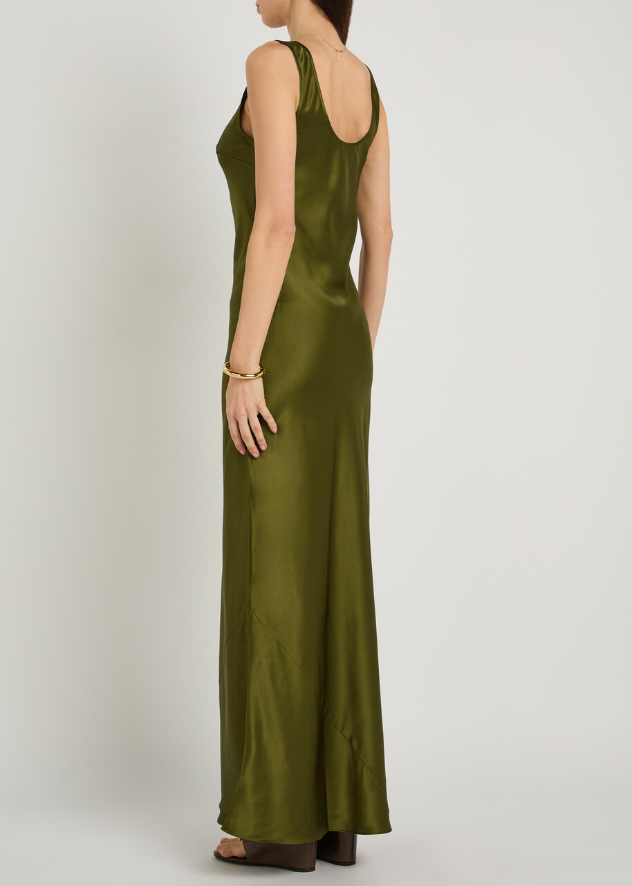 Reformation Pamela Silk Maxi Slip Dress Green