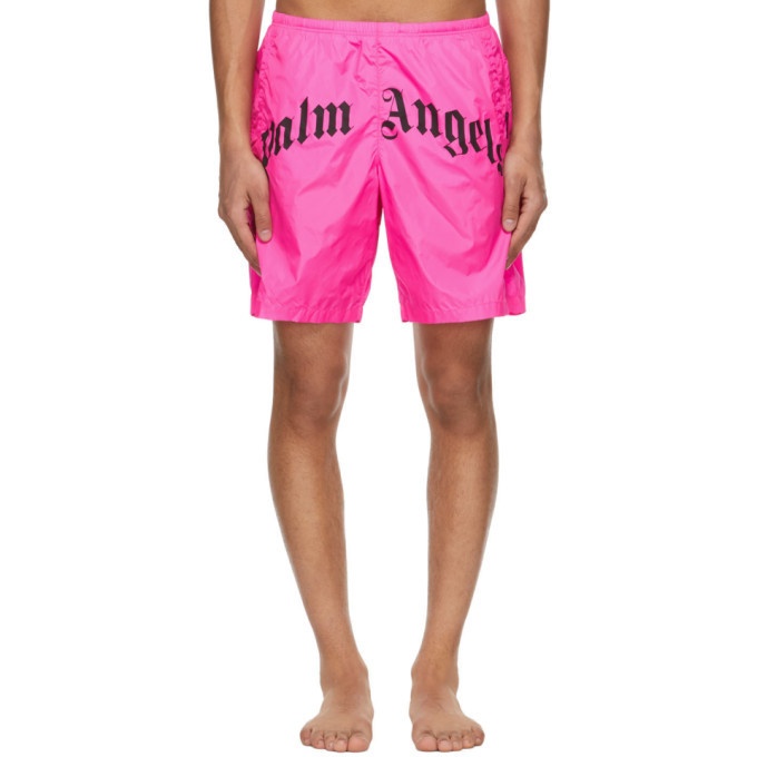 Photo: Palm Angels Pink Curved Logo Swim Shorts