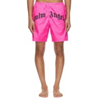 Palm Angels Pink Curved Logo Swim Shorts