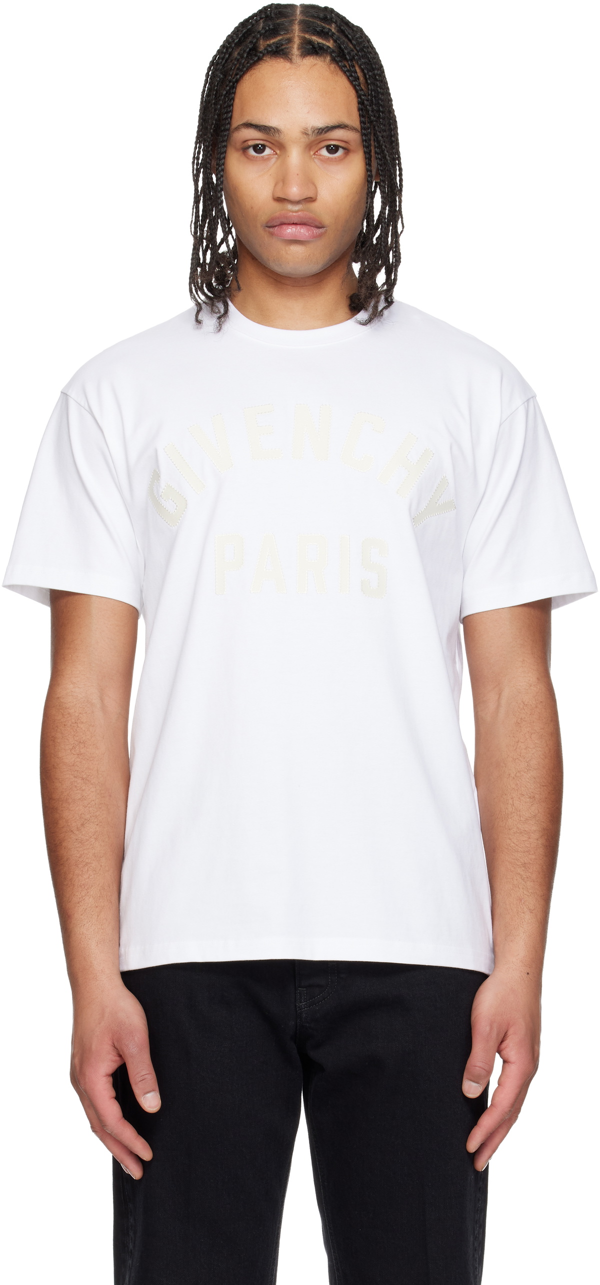 Givenchy White Cotton 'Givenchy Paris' Embroidery T-shirt Givenchy