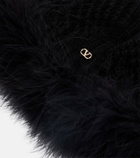 Valentino VLogo feather-trimmed virgin wool beanie