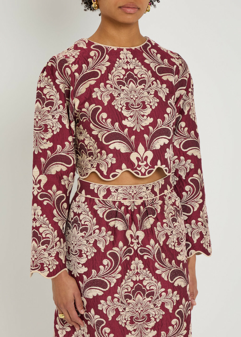 Farm Rio Jacquard Woven Crop top Red