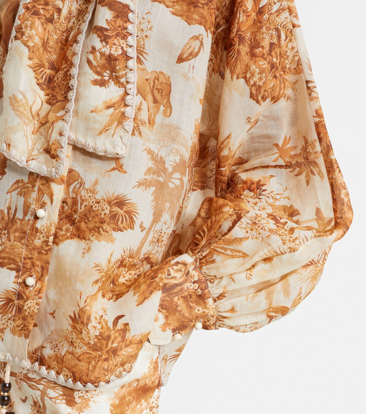 Zimmermann Indra printed tie-neck ramie blouse