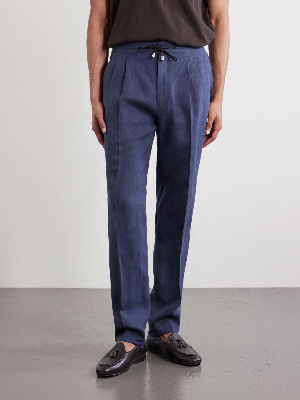 De Petrillo - Straight-Leg Pleated Linen Suit Trousers - Blue