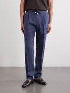 De Petrillo - Straight-Leg Pleated Linen Suit Trousers - Blue