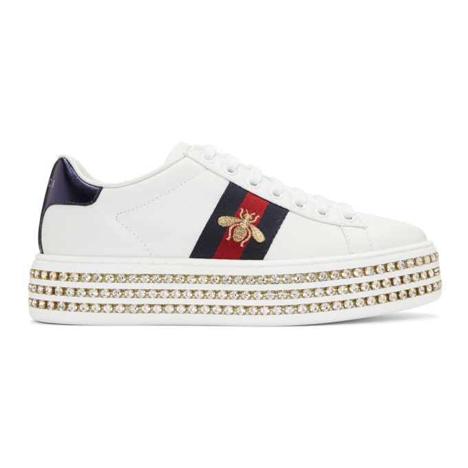 Photo: Gucci White Crystal New Ace Platform Sneakers