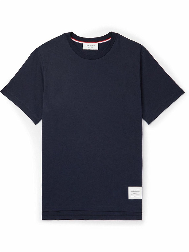 Photo: Thom Browne - Logo-Appliquéd Cotton-Jersey T-Shirt - Blue