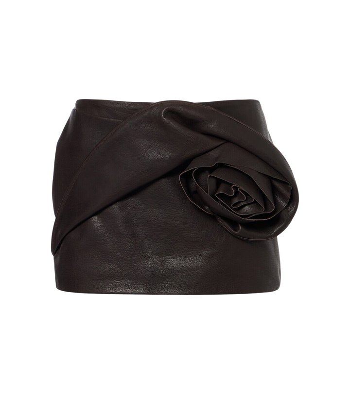 Photo: Magda Butrym Floral-appliqué leather miniskirt
