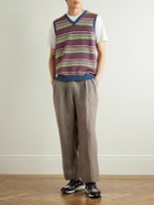 Beams Plus - Straight-Leg Pleated Checked Linen and Cotton-Blend Trousers - Brown