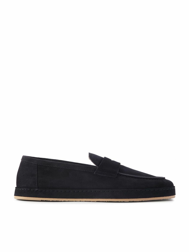 Photo: Brunello Cucinelli - Washed-Suede Penny Loafers - Blue