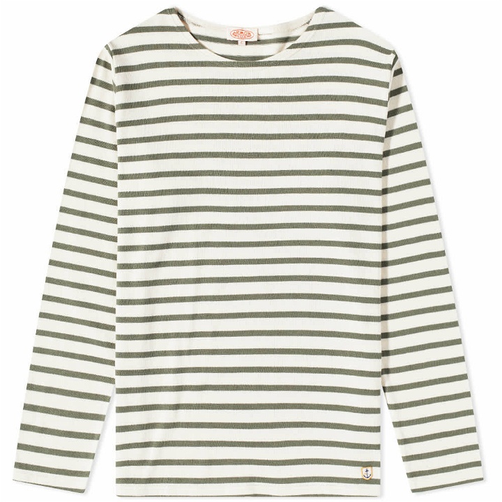 Photo: Armor-Lux Men's Long Sleeve Classic Stripe T-Shirt in Natural/Orto