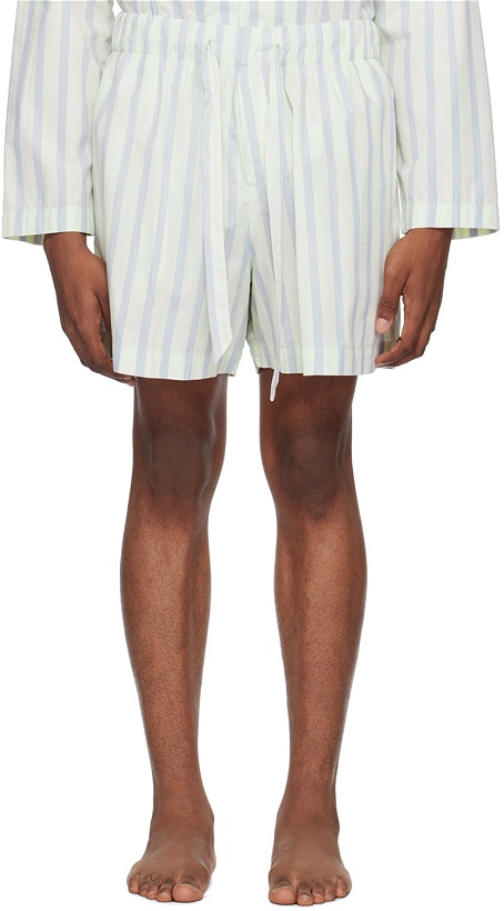 Photo: Tekla Off-White & Blue Drawstring Pyjama Shorts