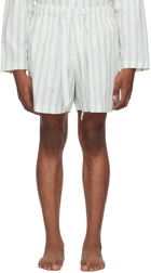 Tekla Off-White & Blue Drawstring Pyjama Shorts