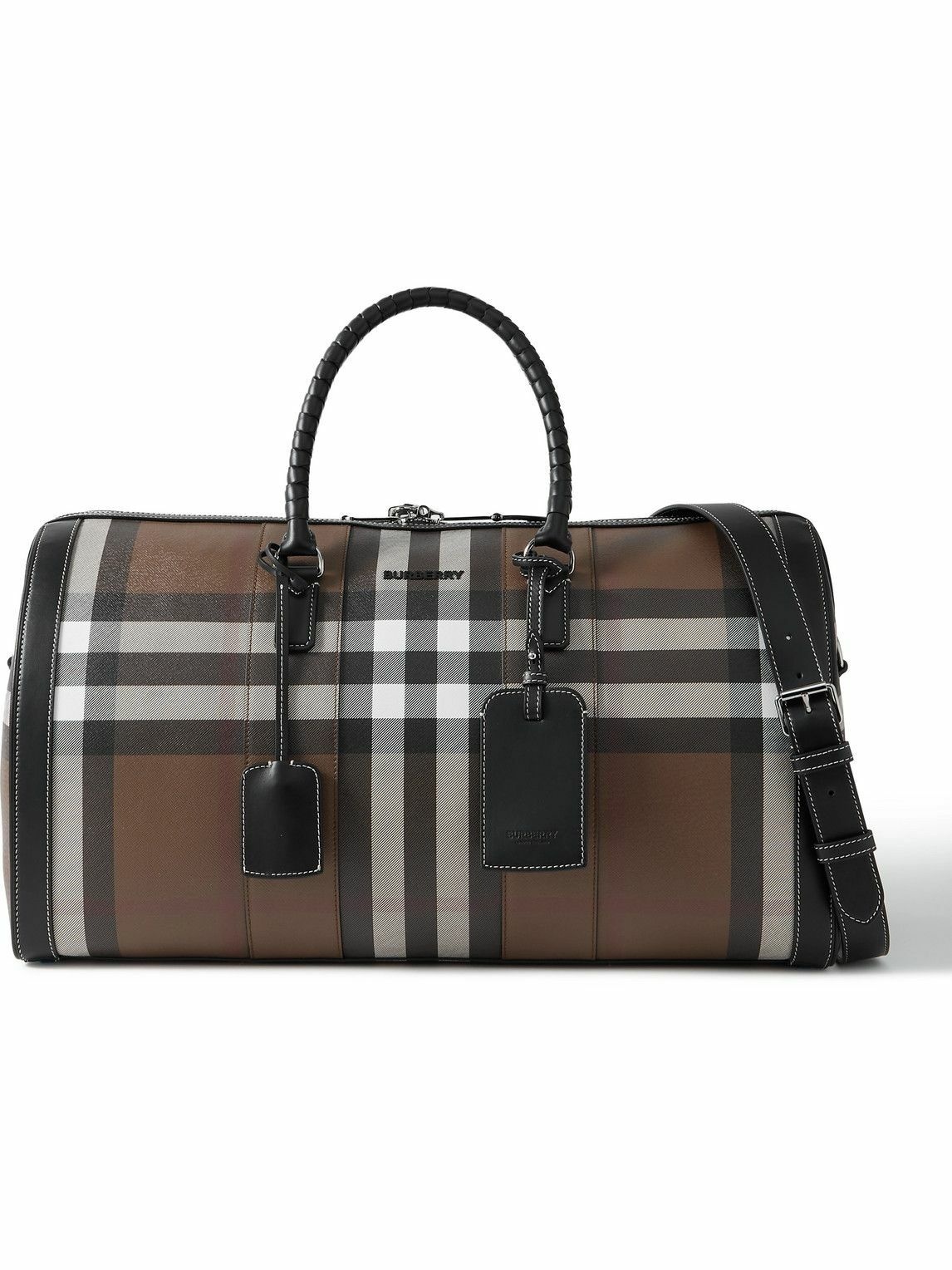Burberry - Leather-Trimmed Checked E-Canvas Weekend Bag Burberry