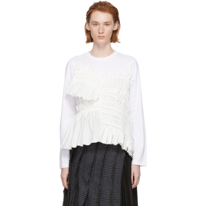 Chika Kisada White Shirred Panel Long Sleeve T-Shirt