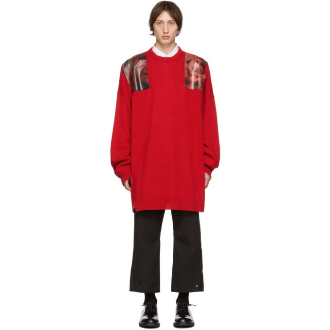 Photo: Raf Simons Red Oversized Patches Sweater