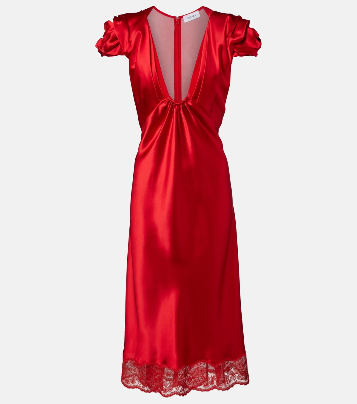 McQueen Lace-trimmed satin midi dress