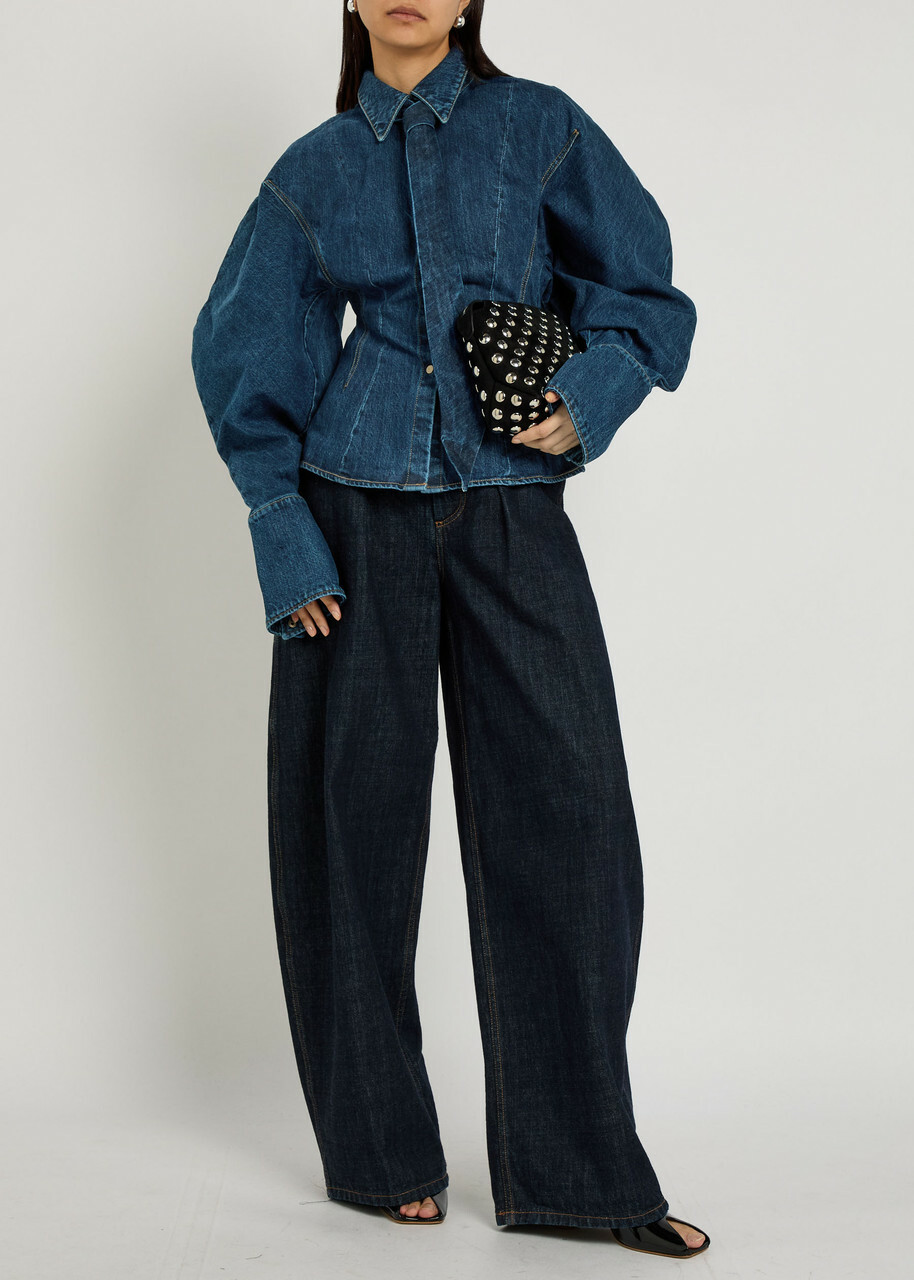 A.W.A.K.E Mode Puff-sleeve Denim Shirt Blue
