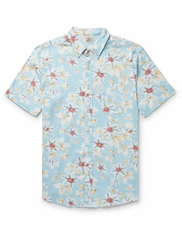Photo: Faherty - Breeze Button-Down Collar Floral-Print Stretch Hemp-Blend Shirt - Blue
