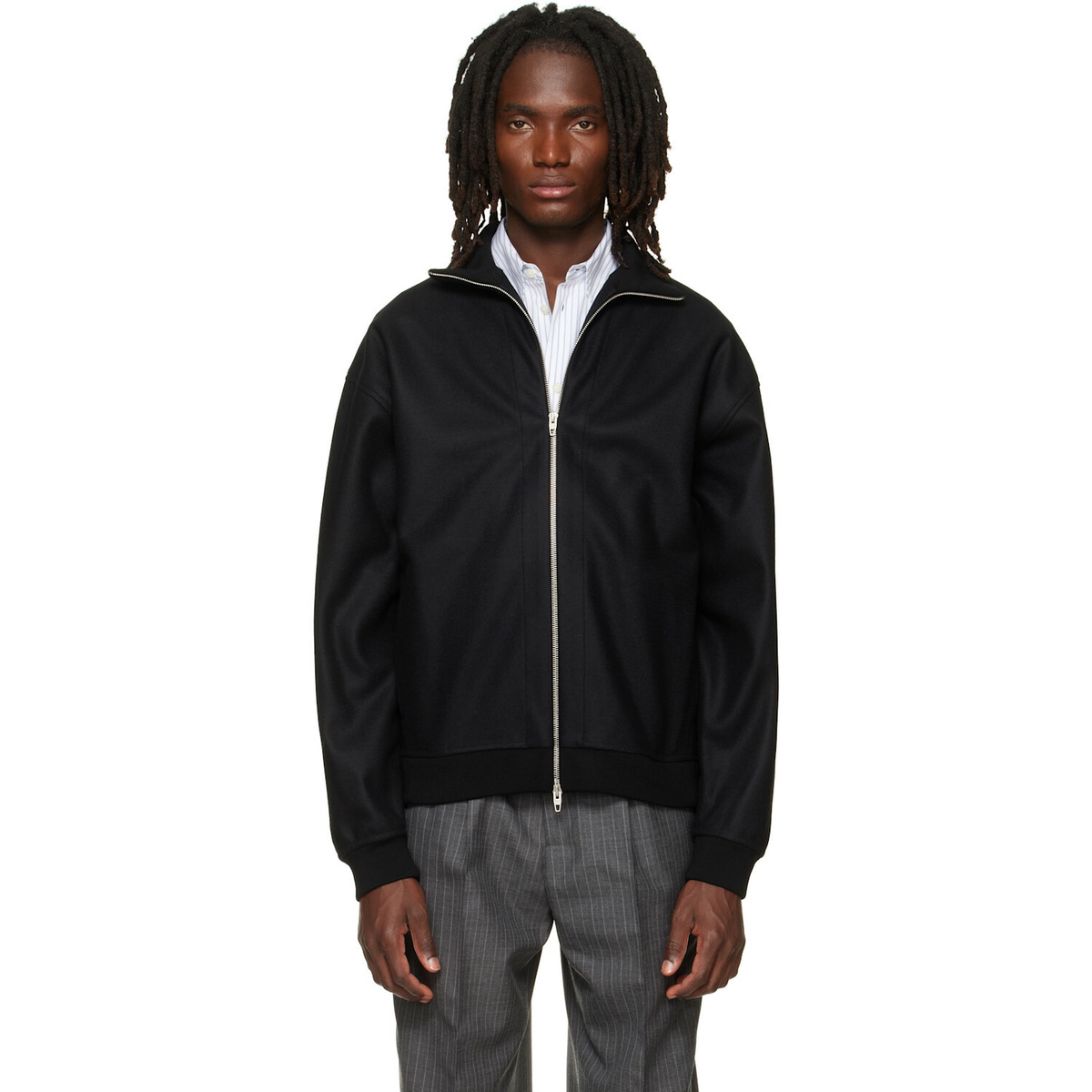 Jil Sander Men's Nylon Zip Sports Jacket in Dark Green Jil Sander