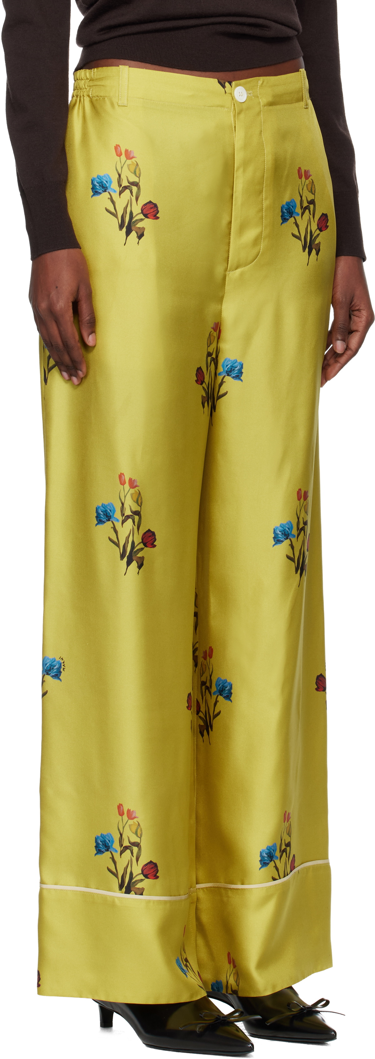 Marni Yellow Silk Twill Trousers