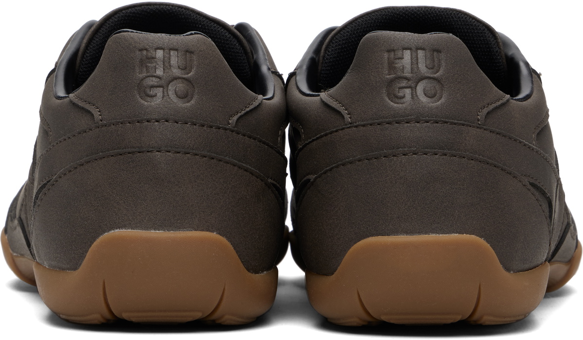 Hugo Brown Stacked Logo Faux-Leather Sneakers