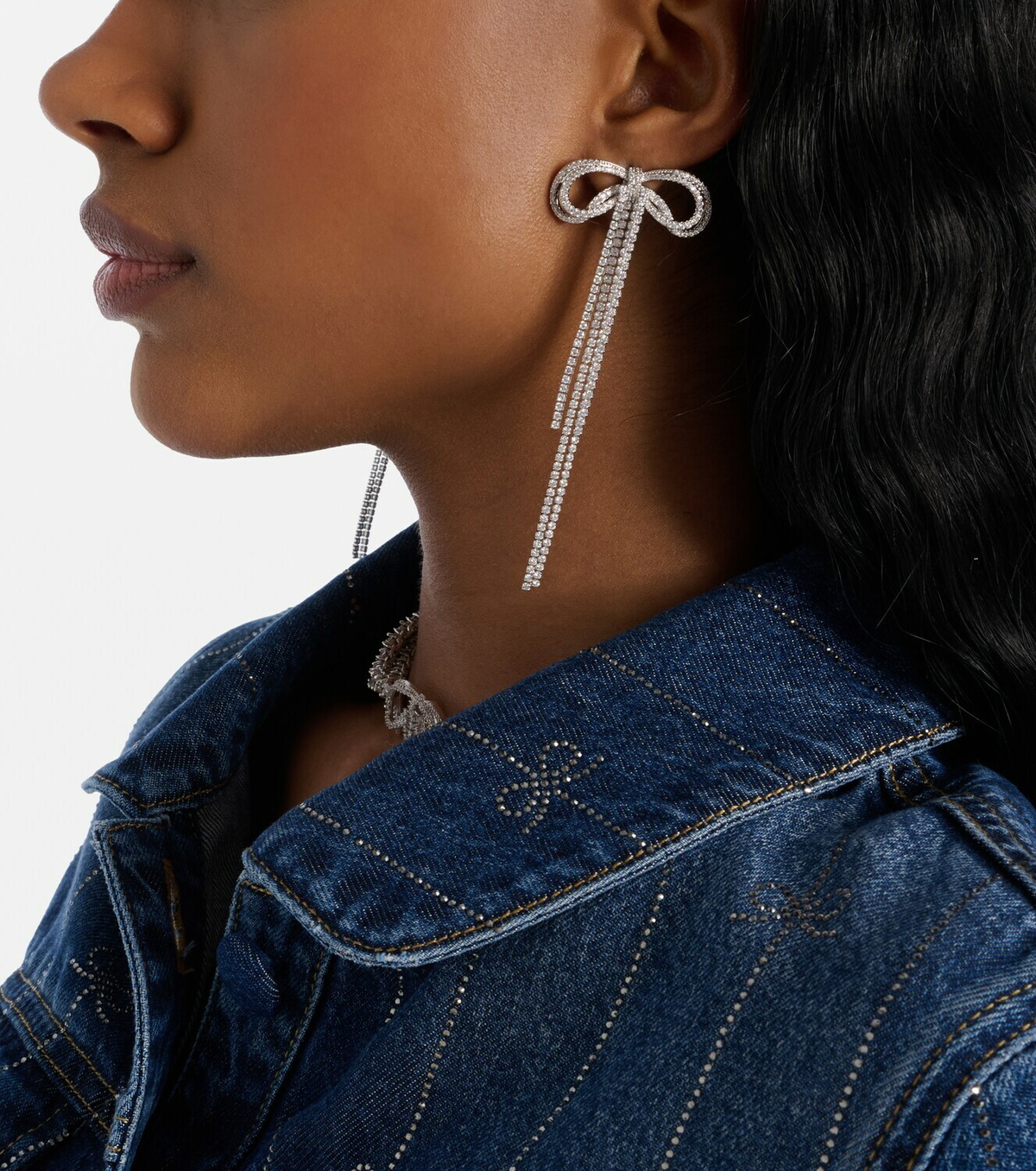 Self-Portrait Bow crystal-embellished earrings