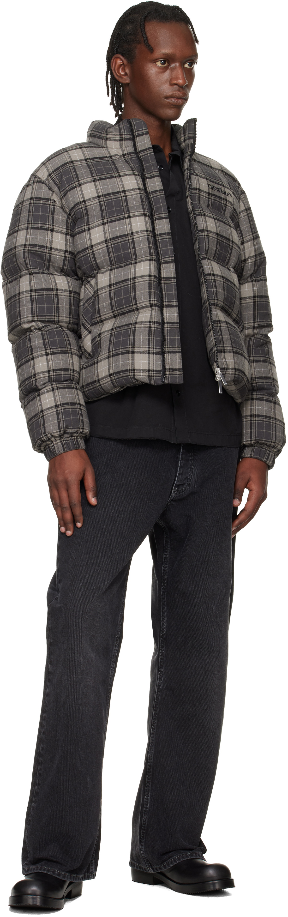 Off-White Gray Spray Arrow Check Flannel Down Jacket