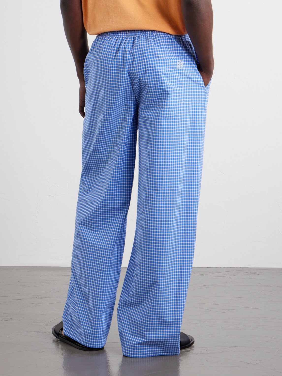 LOEWE - Paula's Ibiza Straight-Leg Anagram-Embroidered Checked Cotton-Poplin Trousers - Blue