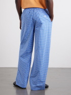 LOEWE - Paula's Ibiza Straight-Leg Anagram-Embroidered Checked Cotton-Poplin Trousers - Blue