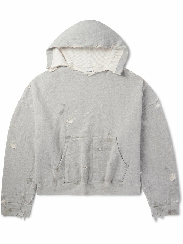 Photo: READYMADE - Distressed Cotton-Jersey Hoodie - Gray