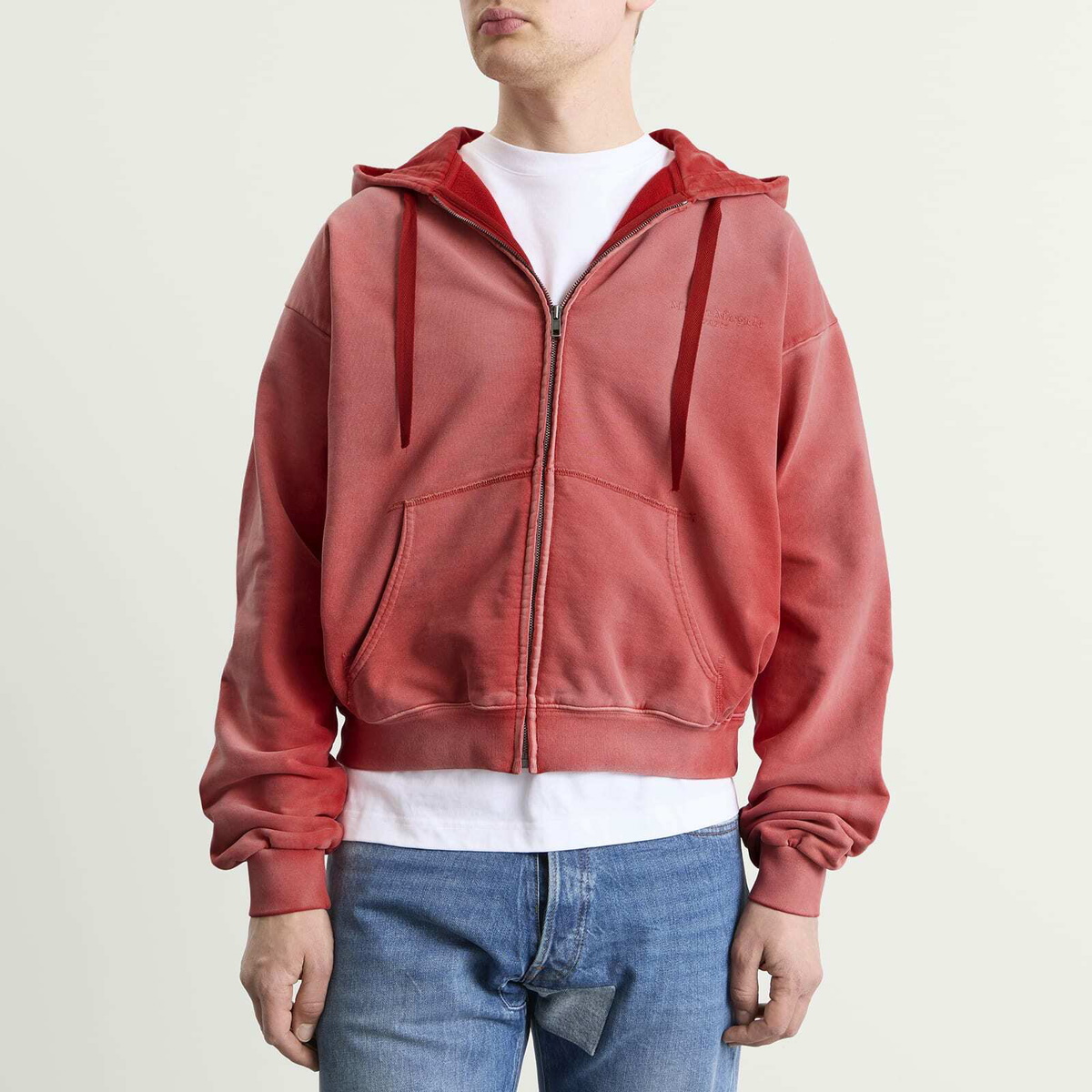 Maison Margiela Men's Vintage Washed Shrunked Hoodie in Vintage Red