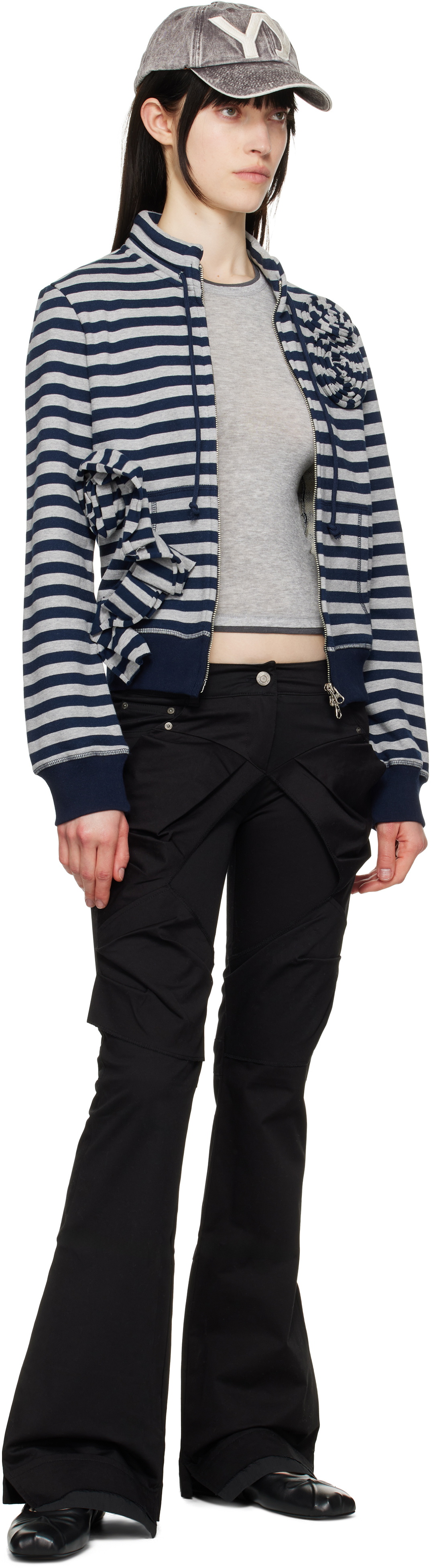 OPEN YY Black Gathered Bootcut Trousers