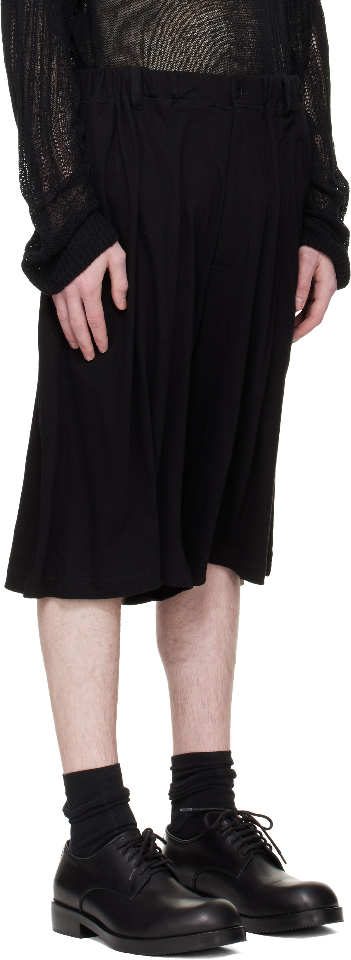 YOHJI YAMAMOTO Black Cotton & Linen Jersey Shorts