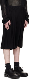 YOHJI YAMAMOTO Black Cotton & Linen Jersey Shorts