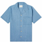 Folk Men's Short Sleeve Soft Collar Shirt in Light Indigo