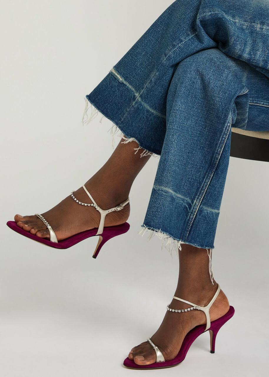 Chloe Zia 80 Crystal-embellished Velvet and Metallic Leather Sandals Purple