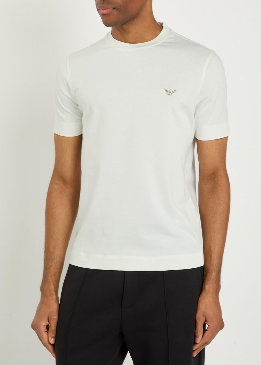 Emporio Armani Logo-embroidered Cotton T-shirt White