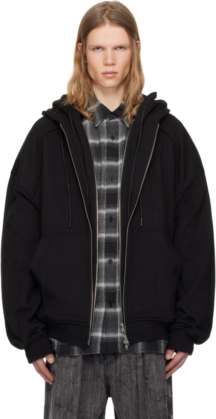 Photo: Juun.J Black Double Layered Zip-Up Hoodie